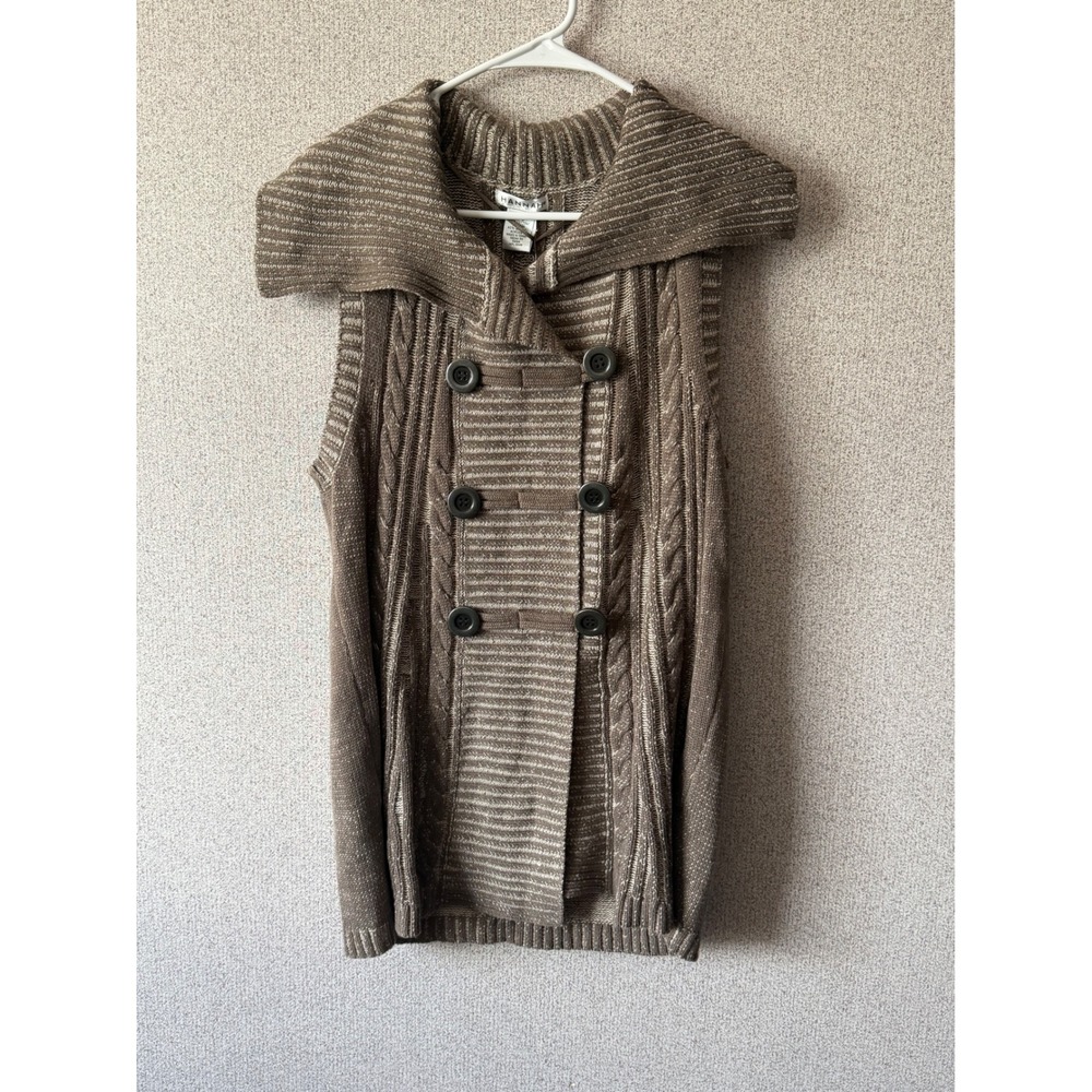 Hannah Taupe Knit Sweater‎ Vest Sleeveless Button Up Collar Women's Large